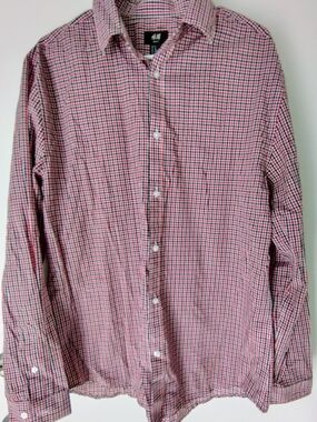 H&M Men's Red and Black Micro-Check Button-Down Shirt Slim Fit  Size XL